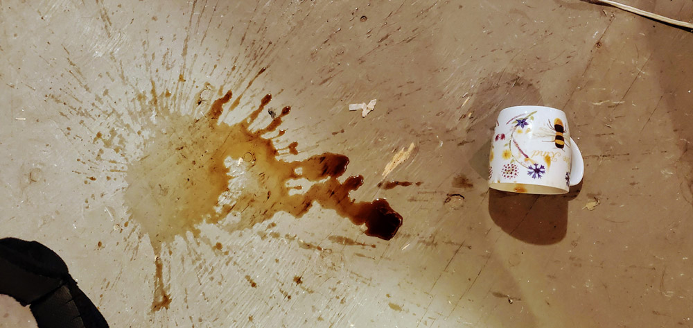a coffee spill on floor